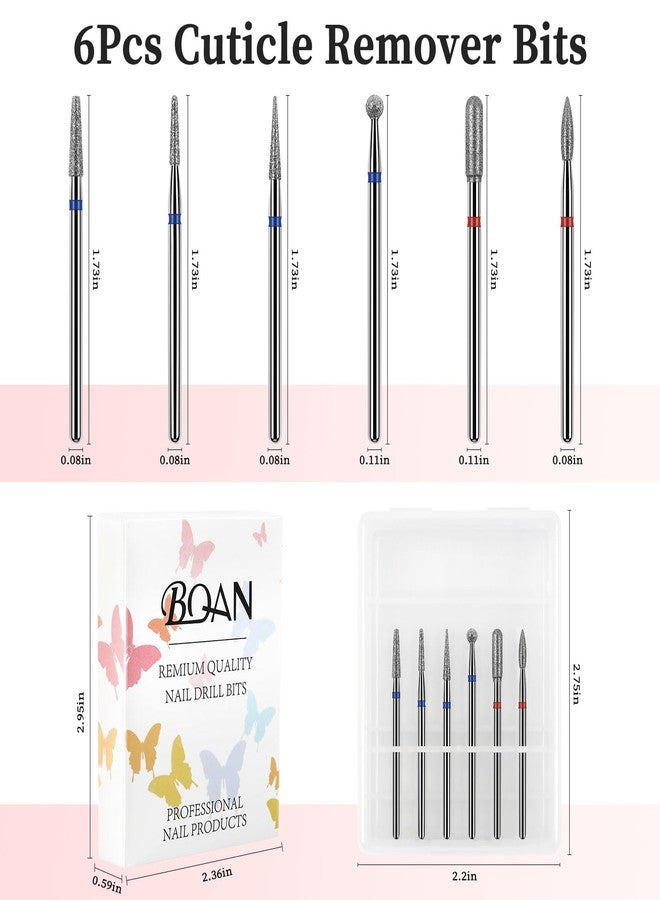 BQAN Nail Drill Bits Set - 6Pcs Professional Cuticle Remover 3/32” Safety Diamond Bit for Manicure Pedicure Nail Art (Silver) - Image 2